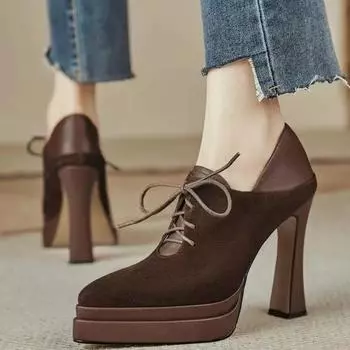 Новые британские туфли на шнуровке, водонепроницаемые, на платформе, с глубоким вырезом, для студентов, на каблуке, для показа свадебных туфель, женская обувь 35 чёрный
