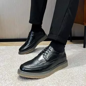 Новые броги 2024 года, мужские нескользящие туфли на плоской подошве, повседневная обувь, ботильоны, модные лоферы, туфли на шнуровке, мужские ботинки, мужские кроссовки, универсальные 38 чёрный