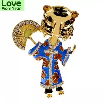 Новые броши в виде тигра со стразами и одеждой, унисекс, эмаль, милый мультфильм, брошь-булавка в виде животного, украшения для офиса, вечеринки, подарки красный