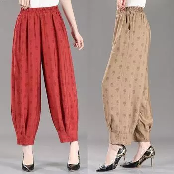 Новые брюки длиной до щиколотки из хлопка и льна Ice Silk, женские брюки, шаровары с высокой талией, женские свободные брюки Hallen для женщин XL верблюд