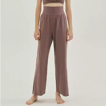 Новые брюки для йоги, женские прямые свободные брюки с высокой талией, удобные дышащие брюки для танцев на шнурке, спортивные брюки для фитнеса и отдыха S чёрный