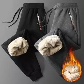 Новые брюки из овечьей шерсти, мужские зимние утепленные теплые брюки с подкладкой, мужские брюки, хлопковые свободные повседневные спортивные спортивные штаны 2XL чёрный