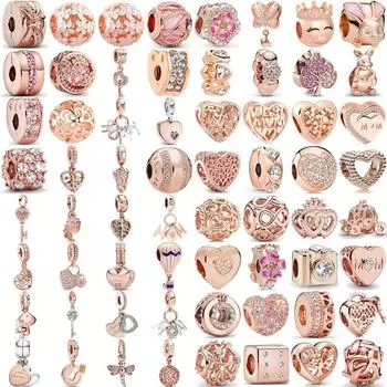 Новые бусины из розового золота с тыквой, машиной, бабочкой, посеребренные 925 пробы, подходят для оригинального европейского браслета, бусины для женщин, изготовление ювелирных изделий