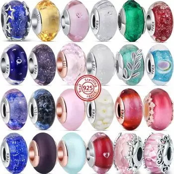 Новые бусины из стерлингового серебра 925 пробы, разноцветные прозрачные циркониевые сверкающие бусины из муранского стекла, подходят для браслетов, ювелирных изделий