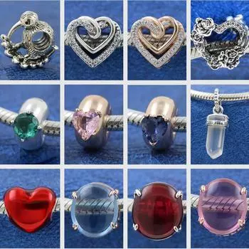 Новые бусины из стерлингового серебра 925 пробы, синий, зеленый, розовый, овальный кабошон, подвески, подходят для оригинального модного браслета, женские украшения, сделай сам