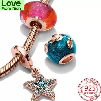 Новые бусины из стерлингового серебра S925 Murano с красным оранжевым градиентом, подходят для модного браслета, женские бусины Diy