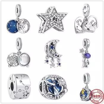 Новые бусины Млечный Путь, звезды, луна, дерево, астронавт, висячие подвески, подходят для оригинального браслета из серебра 925 пробы, модные женские украшения DIY
