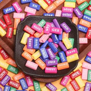 Новые бусины с буквами английского алфавита, разноцветные, 14,5 мм, пластиковые, акриловые, 10 шт., модные прямоугольные геометрические бусины, сделанные своими руками White Black