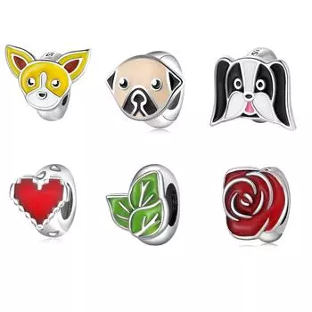 Новые бусины-стопоры из стерлингового серебра 925 пробы с блестящими фианитами в виде снежинок в виде кошек и собак для изготовления ювелирных изделий, оригинальные европейские подвески-браслеты