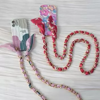 Новые цепочки для телефонов, аксессуары, съемный ремешок, шелковый ремешок через плечо, длинный чехол для телефона, цепочки, подвеска на шею, милый принт, цепочка для телефона 120CM