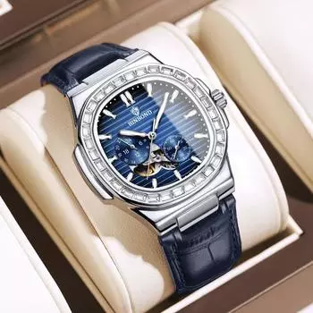 Новые часы для мужчин автоматические механические часы модные кожаные спортивные наручные часы водонепроницаемые светящиеся мужские часы для дайвинга