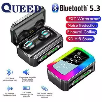 Новые часы показывают беспроводную Bluetooth-гарнитуру TWS с задержкой шумоподавления чёрный