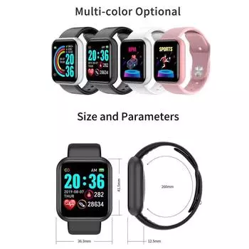 Новые часы с измерением артериального давления Bluetooth D20, высококачественные часы с измерением сердечного ритма, фитнес-часы для мужчин, популярные женские спортивные часы Y68, трекер, цифровой монитор чёрный