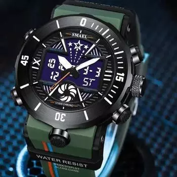 Новые часы SMAEL для мужчин спортивные часы для отдыха многофункциональные двойной дисплей цифровой будильник 8051 часы ударопрочные светодиодные часы водонепроницаемые армия зеленый