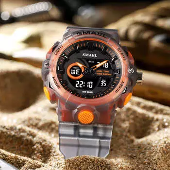 Новые часы SMAEL водонепроницаемые 5Bar Dual Time спортивные часы мужские многофункциональные японские военные подарочные наручные часы 8081 армия зеленый