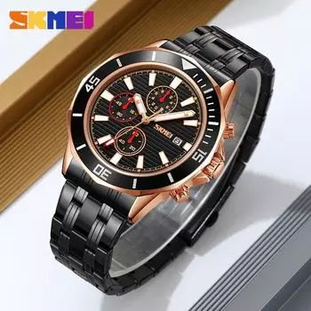 Новые часы Time Beauty Three Eyes Dial Chronograph Calendar Quartz Watch Men s Steel Belt Business Watch Waterproof Watch Men s Watch