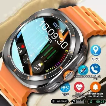 Новые часы Watch 7 Ultra мужские Full Touch Compass NFC часы GPS траектория Bluetooth Call умные часы для мужчин и женщин для iPhone Samsung чёрный