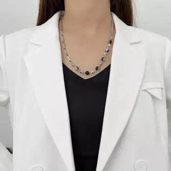 Новые черно-белые бусины с трещинами льда, бисерное сращивание, металлическая цепочка, ожерелье для мужчин и женщин, пары, хип-хоп, ниша, свитер, цепочка, осень