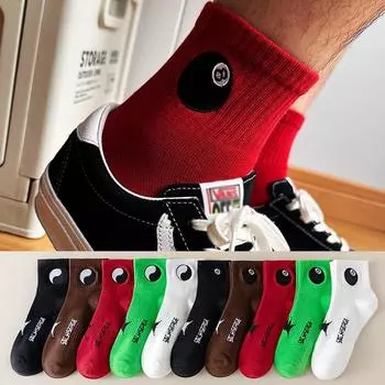 Новые черные 8 вышитых мужских носков с буквами, спортивные носки для скейтбординга, длинные, впитывающие пот, модные носки из чистого хлопка для мужчин One size чёрный