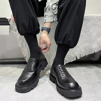 Новые черные кожаные туфли, мужские, большого размера, повседневные, деловые, кожаные туфли 45, свадебные туфли для жениха в британском стиле 46 41 чёрный