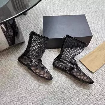 Новые черные круглоголовые гвоздики на плоской подошве из ивы, сетка со стразами, крутые ботинки, подиумные, сексуальные короткие ботинки, трендовая девушка 35