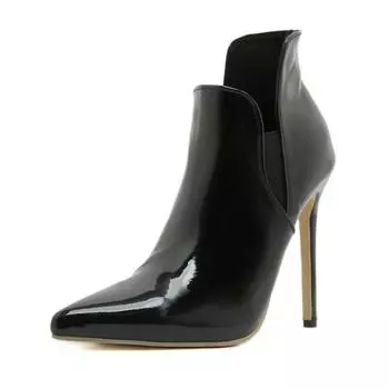 Новые черные остроносые лакированные кожаные эластичные высокие каблуки короткие сапоги челси модные туфли-лодочки для вечеринок туфли женские сапоги женские 35