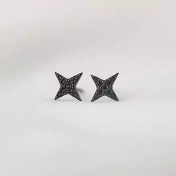 Новые черные серьги в виде четырехконечной звезды по всему телу, корейская версия Простая индивидуальность и универсальность для женщин