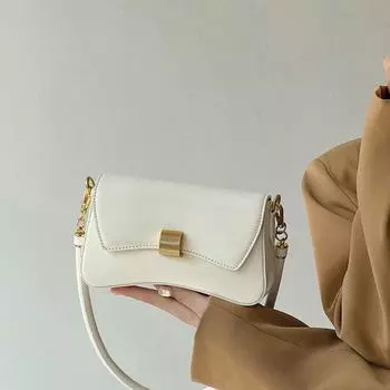 Новые черные сумки через плечо для женщин Простые сумки через плечо из искусственной кожи Повседневные белые маленькие сумки с клапаном Роскошные сумки через подмышки (20cm<Max Length<30cm)