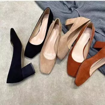 новые черные темпераментные профессиональные женские туфли на среднем каблуке с квадратным носком на высоком каблуке женские толстые каблуки 35