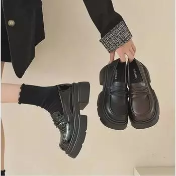 Новые черные туфли-лоферы Slip-On осень/зима 2023 года: Стильные кожаные туфли в студенческом стиле для женщин 39
