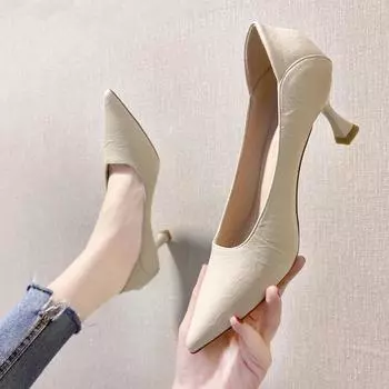 Новые черные туфли на высоком каблуке с острым носком, женские сексуальные туфли на шпильках, простые и универсальные модные туфли-лодочки 35