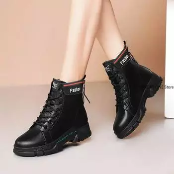 Новые черные женские ботинки, модные женские повседневные ботинки 2024 года, весна-осень, уличные нескользящие ботинки на толстой подошве для женщин, дорожные ботинки Botas Mujer 36 чёрный