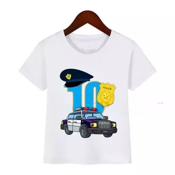 Новые цифры 1-10, полицейская машина, футболка с принтом на день рождения, детская футболка с полицейской машиной на день рождения для мальчика, подарок 90cm
