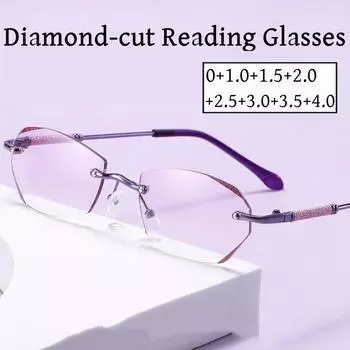 Новые цветные очки для чтения без оправы с защитой от синего света, готовые очки с алмазной огранкой, очки для борьбы с пресбиопией и гиперметропией для женщин и мужчин 0 серебряный
