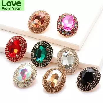 Новые цветные овальные серьги из кристаллов, высококачественные круглые серьги-подвески ручной работы со стразами, ювелирные аксессуары для женщин, серьги-кольца бежевый