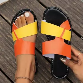 Новые цветные сандалии, модные и удобные пляжные туфли на плоской подошве для женщин, тапочки 36 оранжевый