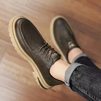 Новые деловые кожаные туфли, мужские повседневные кожаные туфли, дышащие туфли на платформе для мужчин, осенние мокасины на шнуровке, мужские кроссовки 39 чёрный