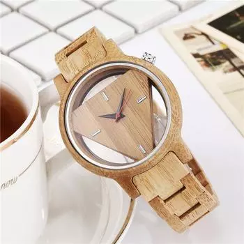 Новые деревянные часы Креативные полые деревянные часы Треугольные часы из цельного дерева с прозрачным дном