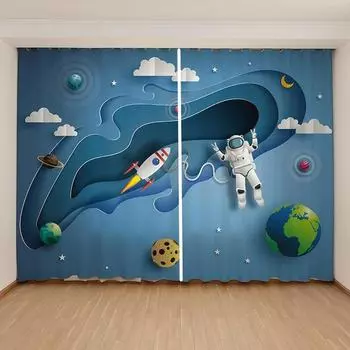 Новые дешевые шторы для мальчиков и девочек в виде космонавтов, планета, для детской спальни, 2 панели, с высоким затемнением, новые модные, с различными узорами W55 X H120cm X 2&HOOK