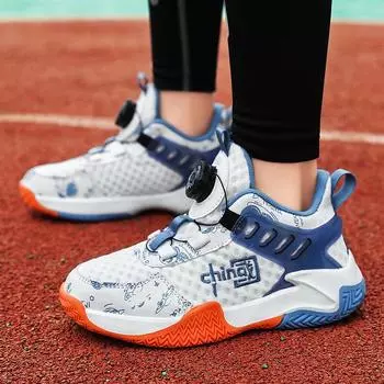 Новые детские баскетбольные кроссовки с вращающимися кнопками для мальчиков, молодежные нескользящие амортизированные спортивные туфли, повседневная обувь для мальчиков 35