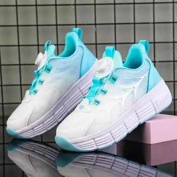 Новые детские беговые туфли для мальчиков с двойными колесами для девочек, роликовые коньки, студенческая обувь с колесами, летняя кожаная сетчатая деформированная обувь 31