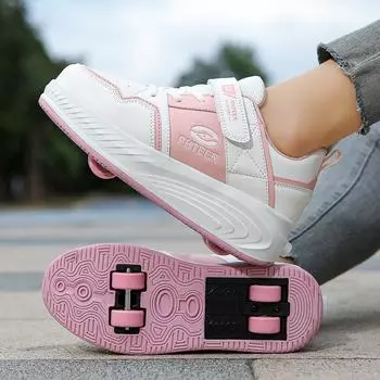 Новые детские беговые туфли для мальчиков на роликовых коньках, четырехколесные беговые туфли для студентов, деформационные коньки, обувь для девочек на колесах, автоматическая 31