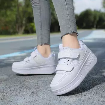 Новые детские беговые туфли для мальчиков с двойными колесами для девочек, роликовые коньки, обувь для учеников начальной школы с колесами, деформационная обувь для взрослых 31