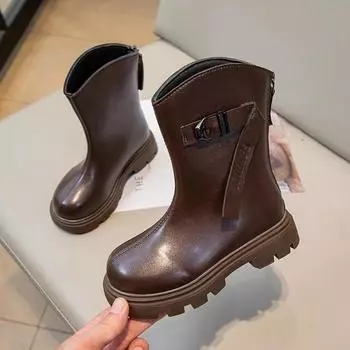 Новые детские ботинки, ботинки для девочек, матовые, однотонные, школьные, черные, весна-осень, модные детские кожаные ботинки по щиколотку, нескользящие 27 чёрный