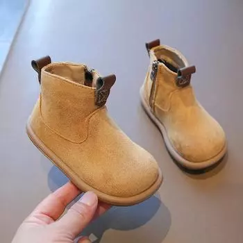 Новые детские ботинки, ботинки для девочек, теплые зимние ботинки для мальчиков, однотонные плюшевые детские модные ботинки из хлопка, нескользящие, повседневные 21 зелёный