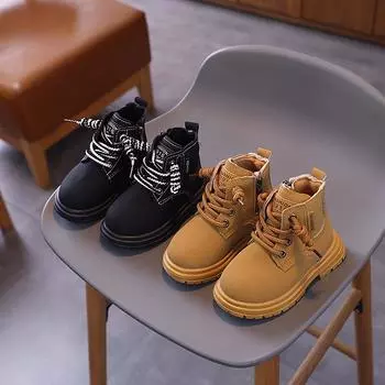 Новые детские ботинки, ботинки для девочек, весна-осень, однотонные, для мальчиков, повседневные школьные ботинки, модные универсальные детские ботинки на платформе 21 чёрный