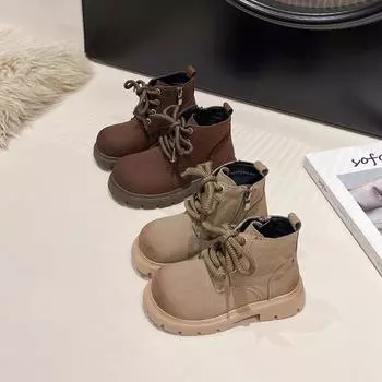 Новые детские ботинки, простые, с круглым носком, для малышей, повседневные, школьные, ботильоны, модные, нескользящие, универсальные, детские ботинки 26 хаки