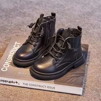 Новые детские ботинки в стиле ретро, осенние, для девочек, весенние и осенние, одинарные туфли, короткие ботинки для мальчиков в британском стиле, детские ботинки 27 (inner length 17cm) чёрный