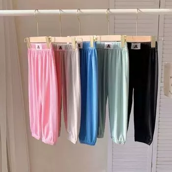 Новые детские быстросохнущие противомоскитные брюки, летние брюки Ice Silk Cool с кондиционером, повседневные брюки, тонкая версия 90 чёрный
