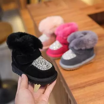 Новые детские хлопковые ботинки Детские зимние ботинки 15 чёрный